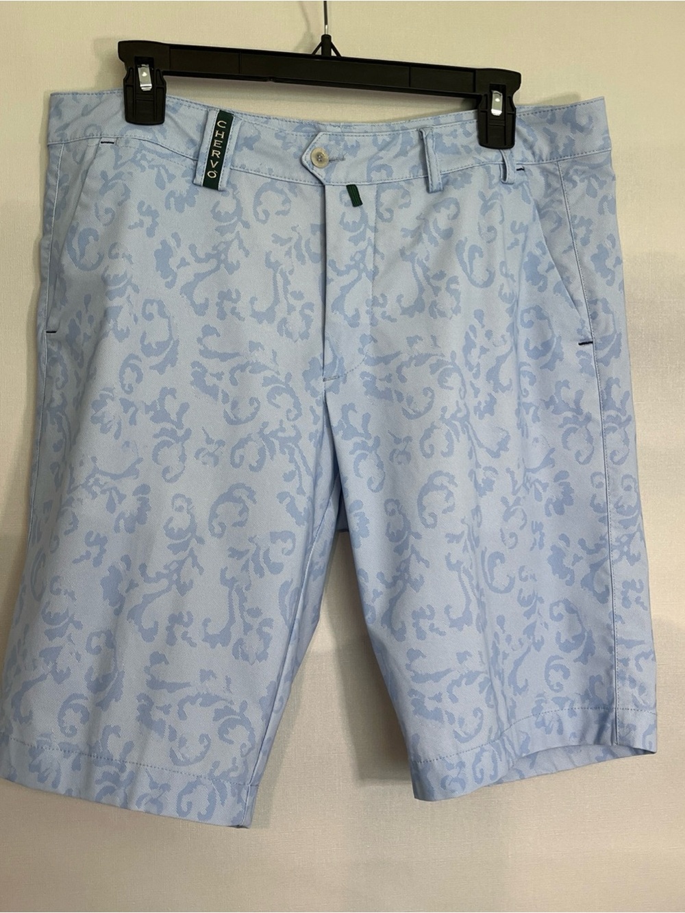 Chervo Light Blue Jacquard Golf Shorts waist 34 inseam 10.5